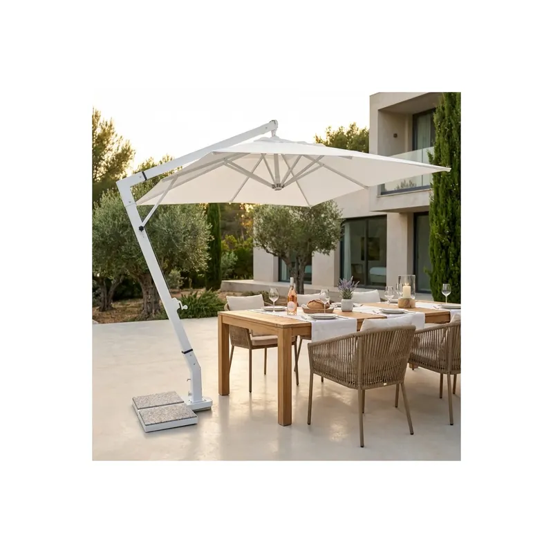Op = Op Ombrellone 3x3 metri con palo laterale bianco e telo beige - Venere