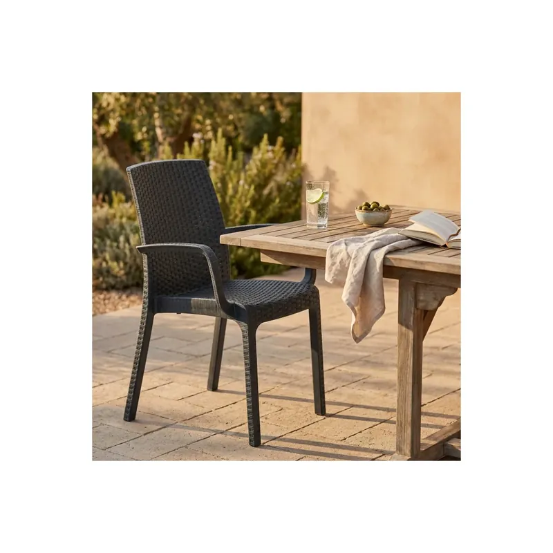 Sedia con braccioli in wicker Antracite 57x59x86cm - Indiana Veilige Betaling