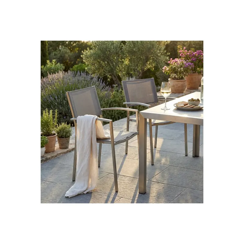 Poltrona da giardino in acciaio inox schienale e seduta in textilene grigio Florida Korting