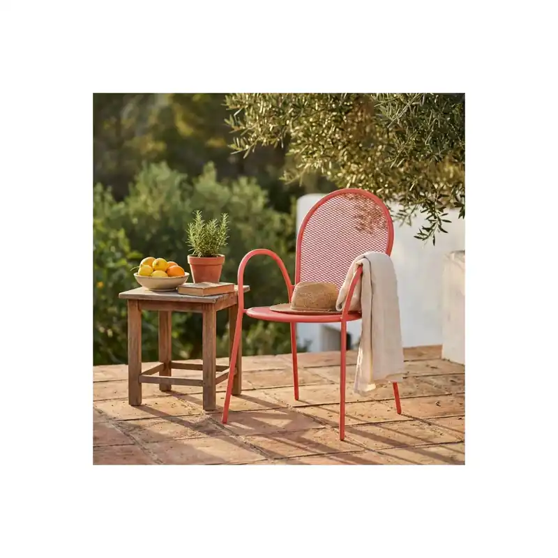 Poltrona in metallo con braccioli impilabile rosso corallo Sheffield Finale Uitverkoop