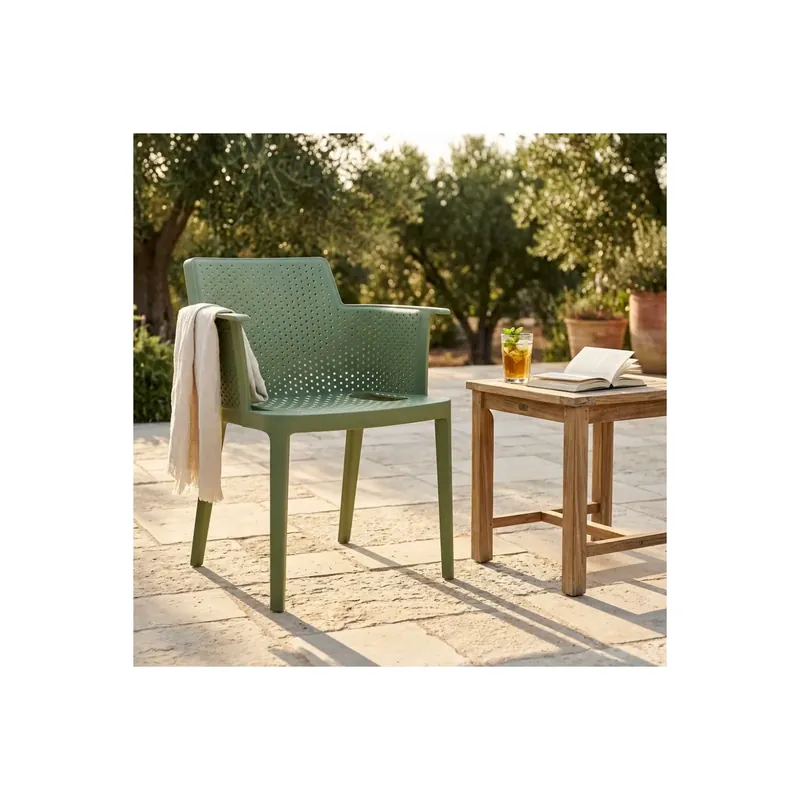 Weekendaanbieding Poltrona da giardino impilabile in polipropilene verde scuro Cathy
