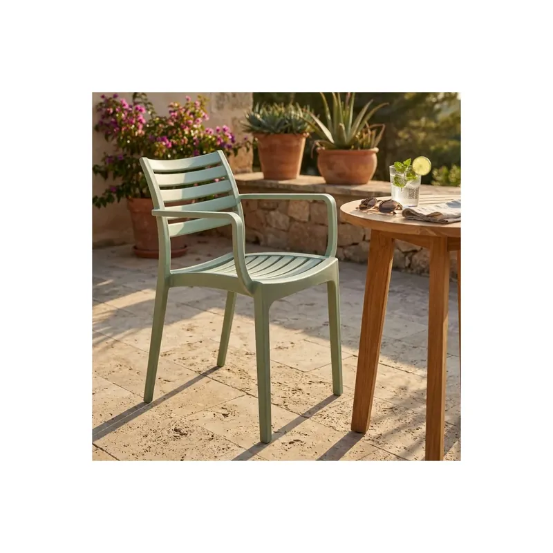 Gratis Retour Sedia impilabile esterno con braccioli verde chiaro Eveline