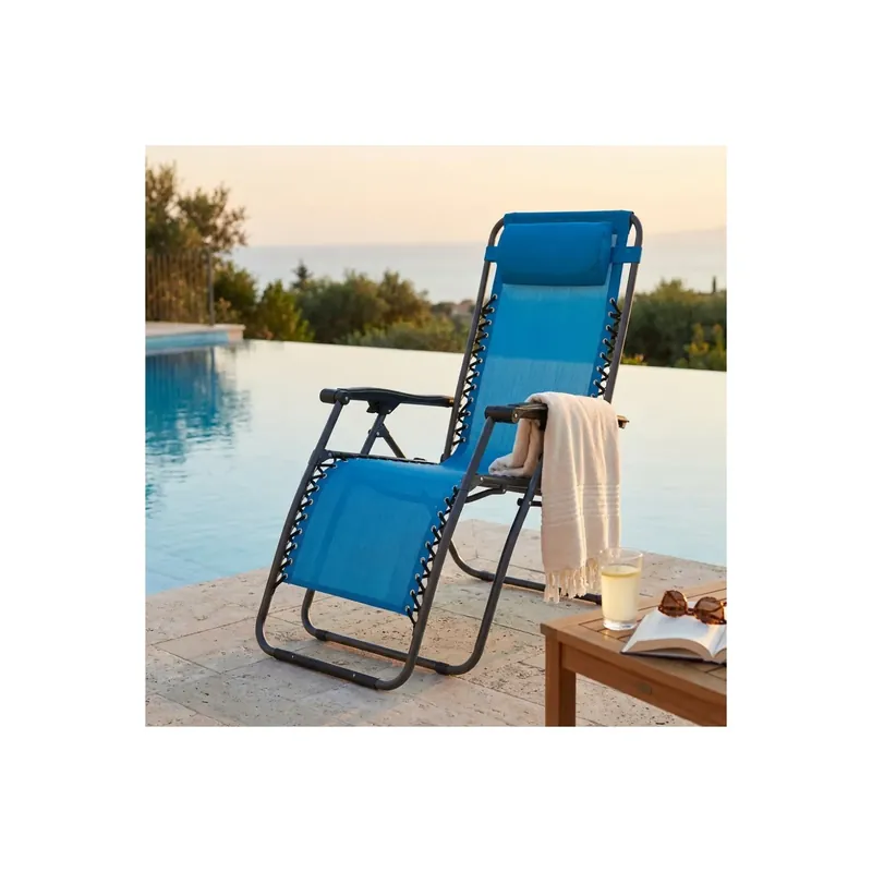 Sedia a sdraio reclinabile Blu, in acciaio ideale per esterno e giardino 88x65x110cm Finale Uitverkoop