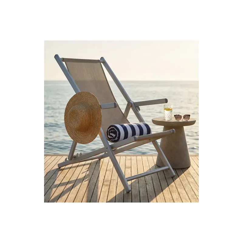 Sdraio Mare Textilene C/Braccioli Pieghevole Tortora 98x67.5x106cm Beperkte Voorraad