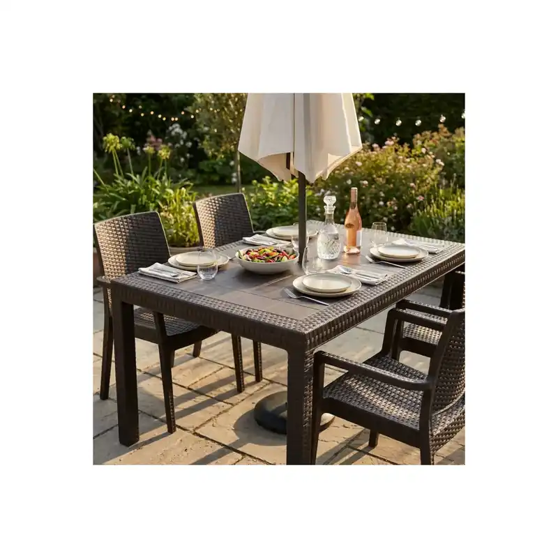 Tavolo da pranzo 150x90 con foro centrale per ombrellone - Marrone Houston Uitverkoop