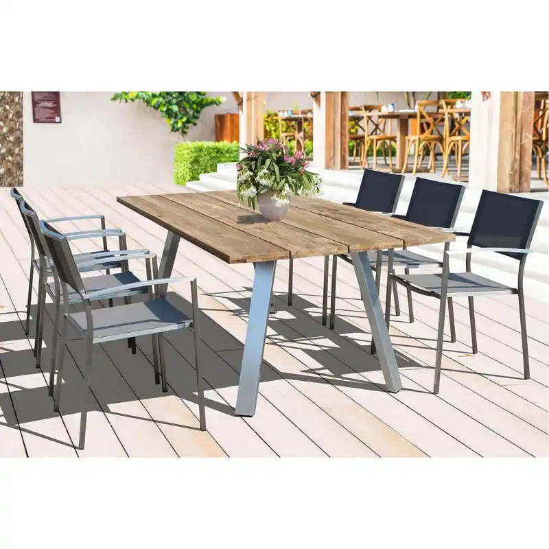 Tijdelijk Beschikbaar Tavolo da esterno in legno Teak 200x100 - Grigio Nevis