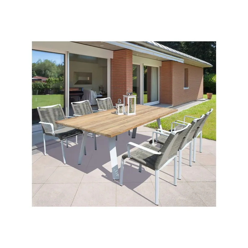 Gecertificeerd Tavolo da esterno in legno Teak 200x100 - Bianco Nevis