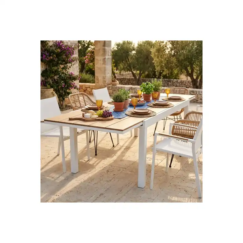 Koop Online Tavolo da pranzo allungabile con piano in polywood 200/300x95 - Bianco Cayman