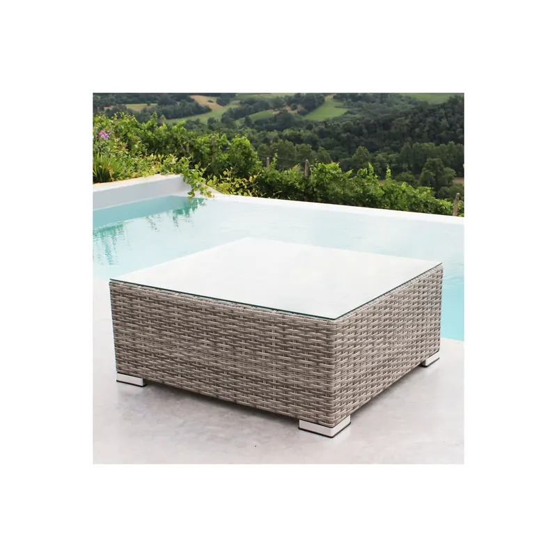 Tavolino in wicker GRIGIO 73x68x30 cm - Copacabana Snelle Levering