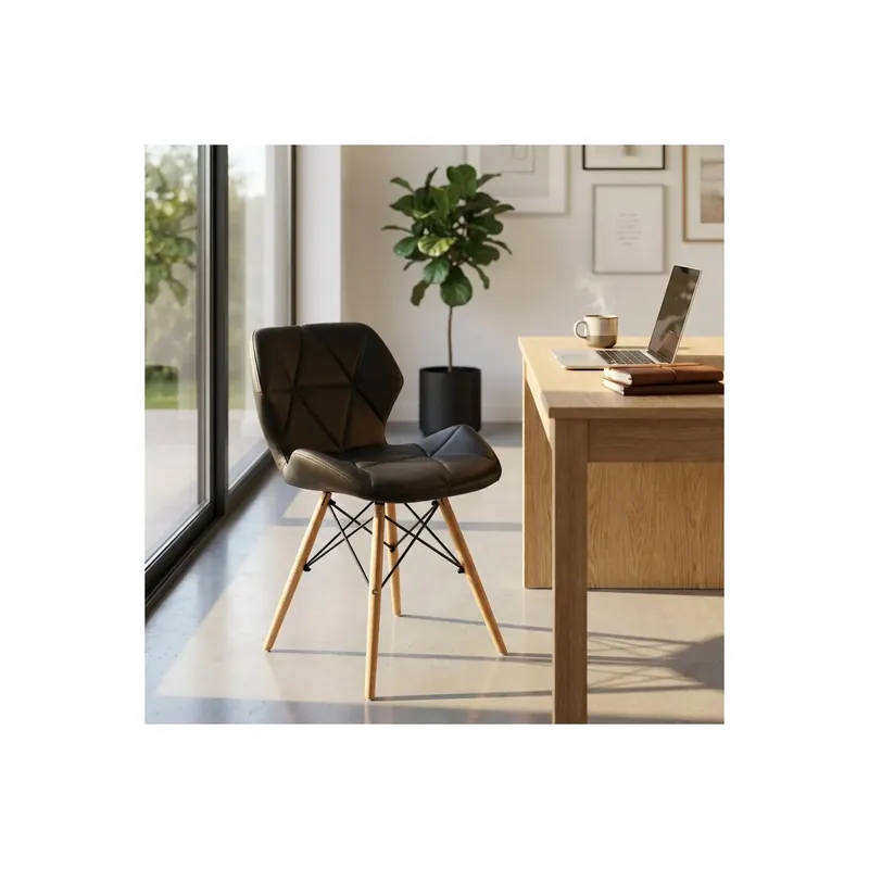 Veilige Betaling Sedia moderna nera con gambe in legno rivestita in PU - Annapolis