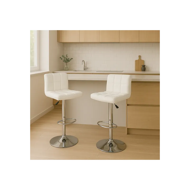 Sgabello girevole e regolabile in ecopelle bianco 115h cm - ISAAC Koopje
