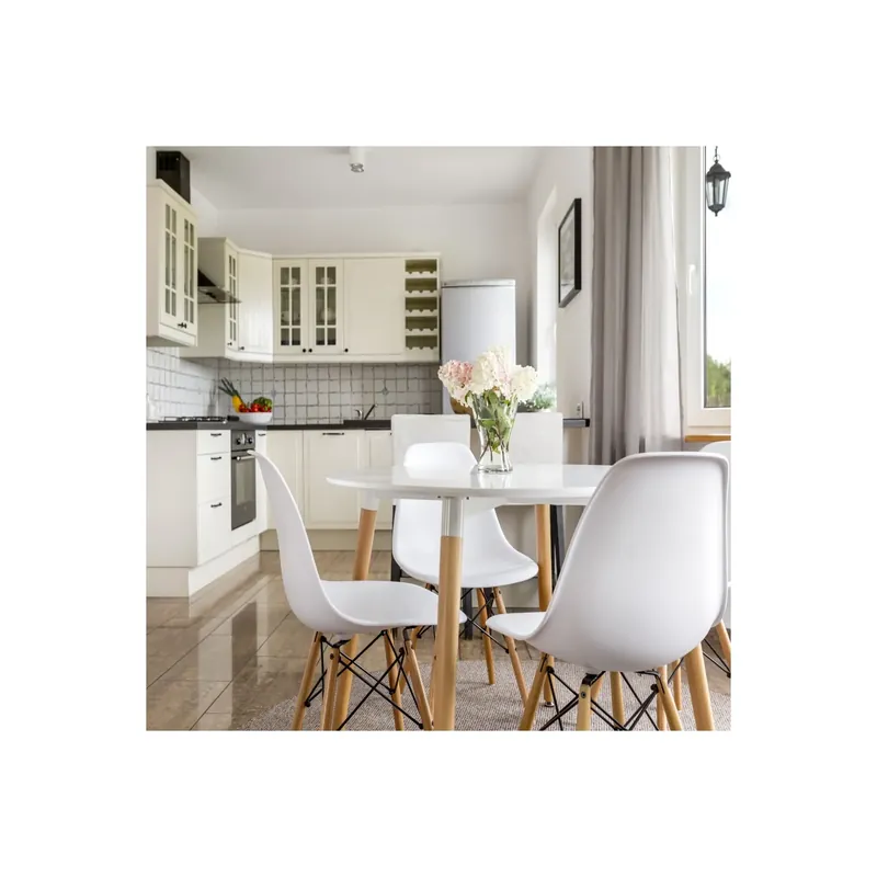 Direct Verzonden Tavolo rotondo 80cm bianco con gambe in legno - LIONE