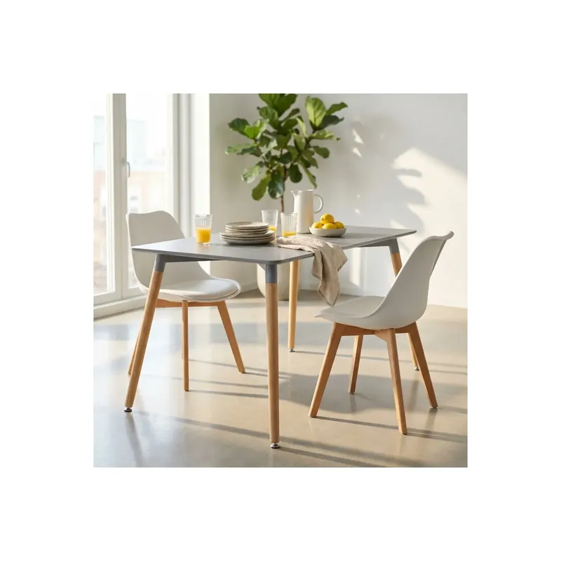 Tavolo da pranzo grigio 140x80cm con gambe in legno - LIONE Favoriet