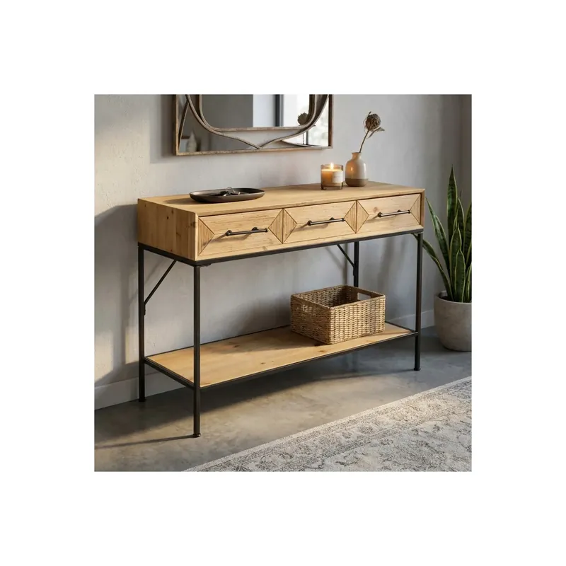 Bestseller Mobile in ferro e legno con 2 ripiani e 3 cassetti 110x40x76h - BRENDAN