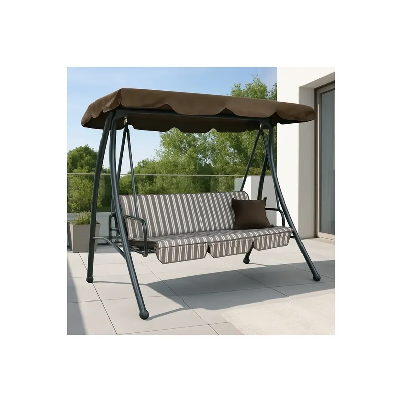 Laatste Kans Dondolo 3 posti 208x116 cm marrone con cuscini in metallo Antigua