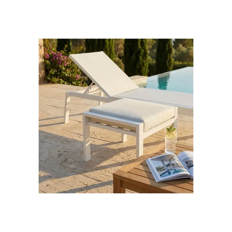 Koop Online Poggiapiedi con cuscino in tessuto bianco 65x56x41cm - Giacarta