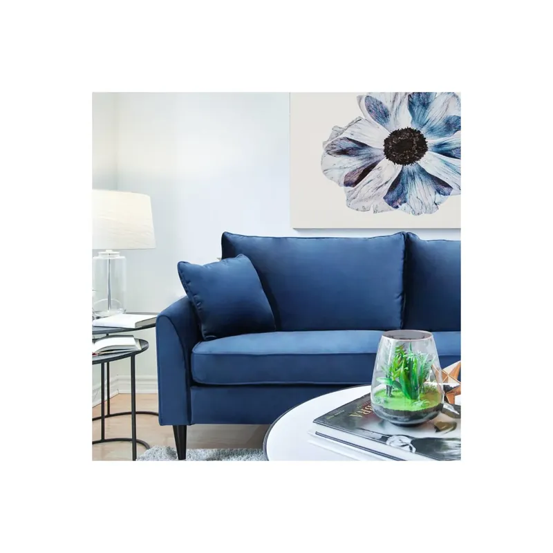 Betaalbaar Divano in velluto blu 3 posti 196x81cm - CHANDLER