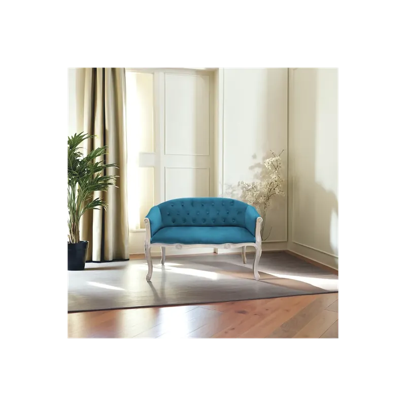 Direct Verzonden Divano 2 posti stile classico in velluto blu - COLEMAN