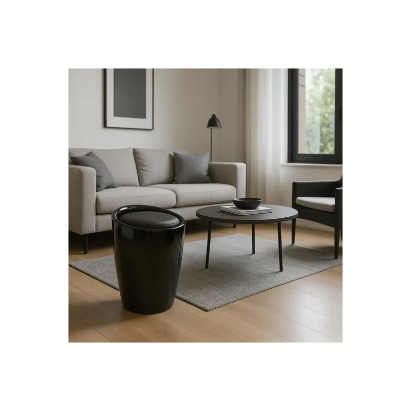 Sgabello pouf 54 cm con cuscino estraibile nero - CLIFF Beste Prijs