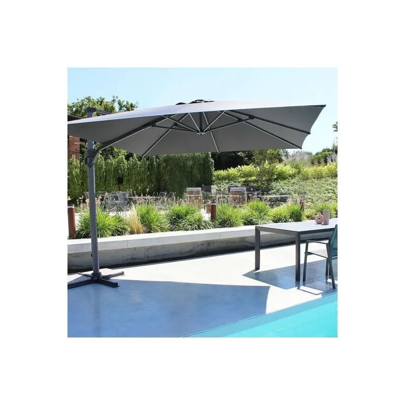 Voordeelprijs Ombrellone 3x4 mt grigio con palo laterale effetto legno - Mendel
