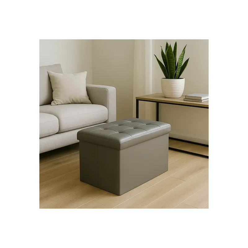 Aanbieding Pouf contenitore in ecopelle grigio - 76x38x38 cm