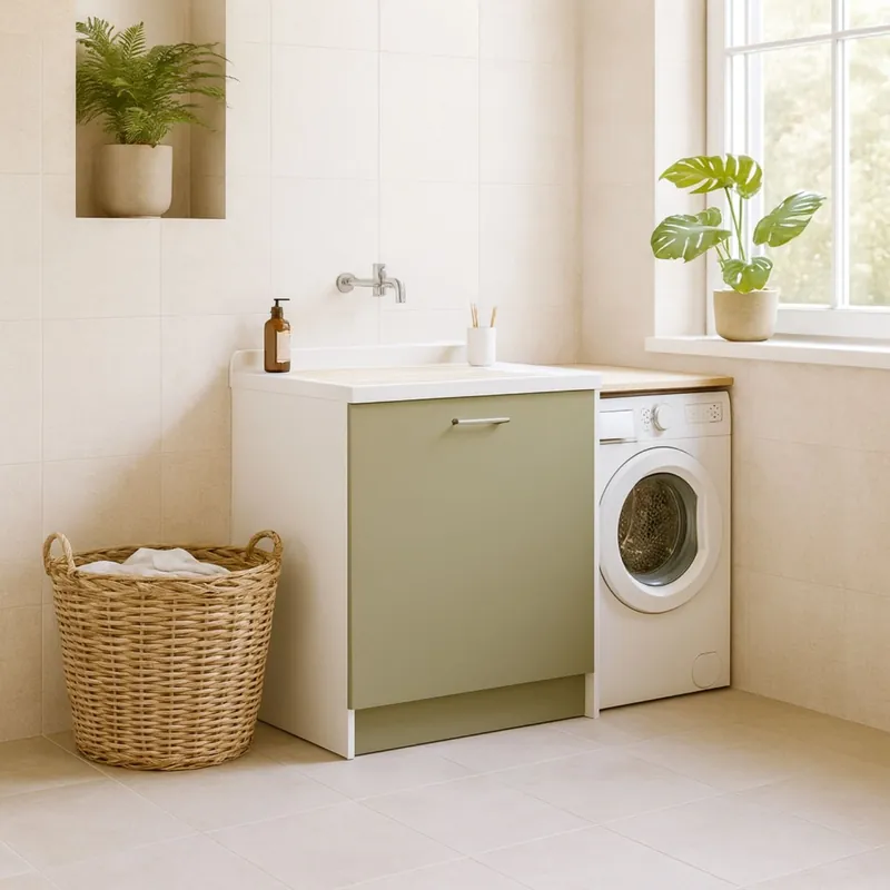 Rechtstreeks Van De Fabrikant Lavatoio con cesto portabiancheria 65x55x89h cm verde Active Wash Colavene