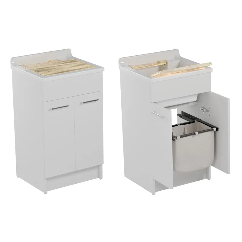 Lavatoio Colavene 50x45cm Jollywash con cesto portabiancheria bianco opaco Populair