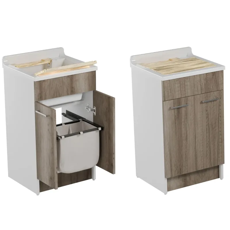 Lavatoio Colavene 50x50cm Jollywash con cesto portabiancheria rovere primitivo Nu Kopen