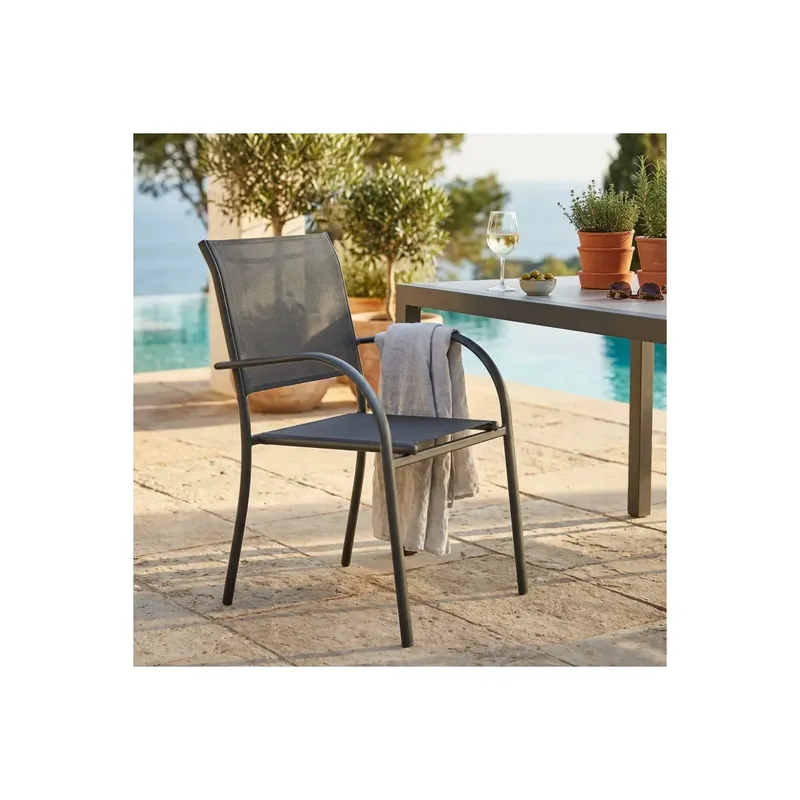 Poltrona da giardino in allumino taupe e tessuto con braccioli - STAMFORD Rechtstreeks Van De Fabrikant