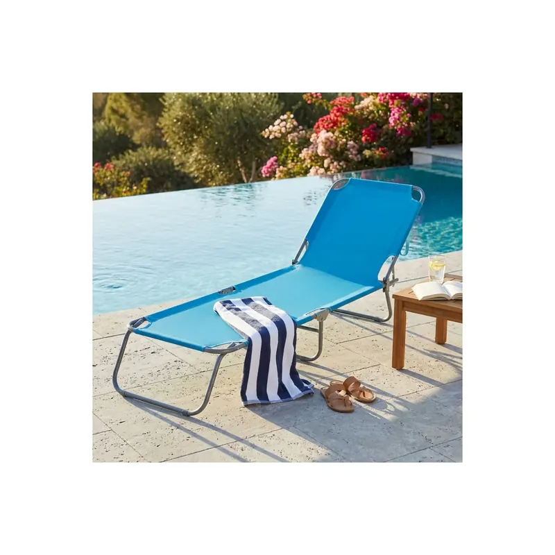 Brandina da spiaggia rimini in metallo verniciato con tessuto oxford 600d azzurro 188x55x24,5 cm Aanbieding