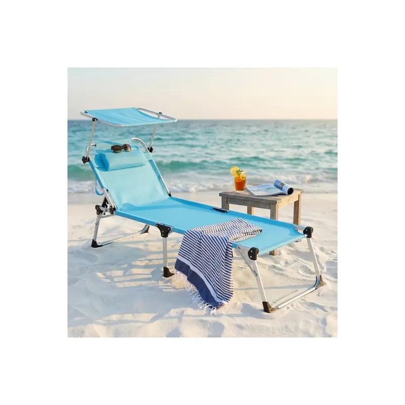 Alleen Vandaag Brandina da spiaggia santorini alta con tettuccio in metallo e tessuto textilene azzurro 215x71x37 cm