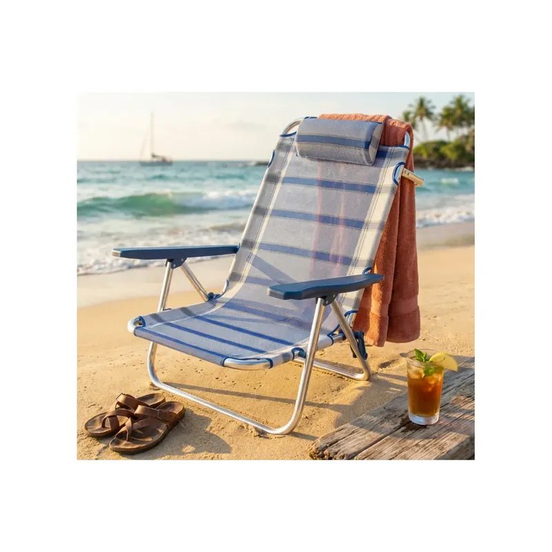Tijdelijk Beschikbaar Spiaggina regolabile con braccioli in alluminio con tessuto textilene blu 65x67x83 cm