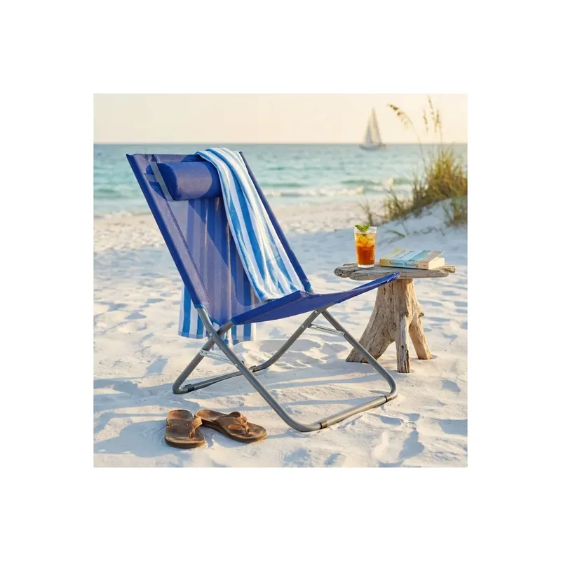 Spiaggina alta in metallo con tessuto textilene verde 76x50x33/74 cm Seizoensaanbieding