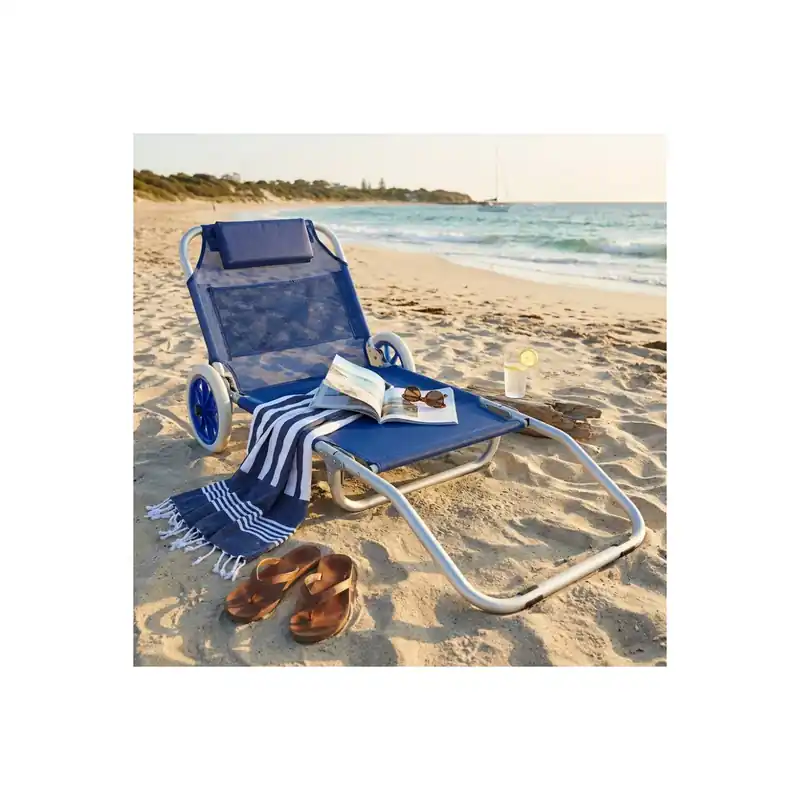 Premium Spiaggina carrello pieghevole in metallo con tessuto textilene blu 145x52x62 cm