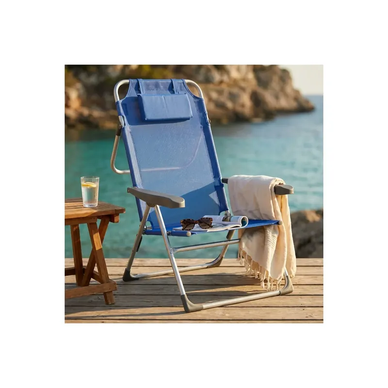 Op = Op Spiaggina bibione alta con cuscino in metallo con tessuto textilene azzurro 67x65x99 cm
