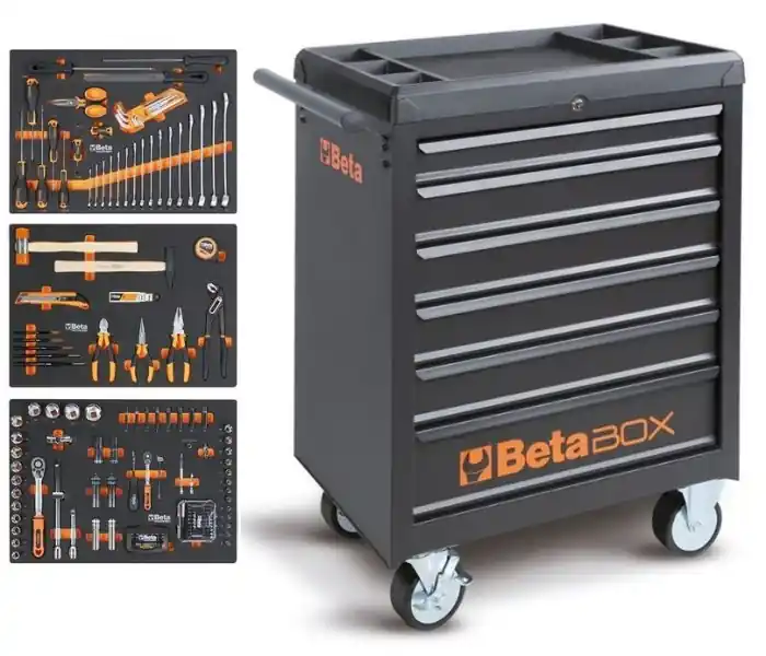 Carrello porta utensili Beta Worker BW C04BOX-A VU, grigio 6 cassetti con 196 attrezzi Bestseller