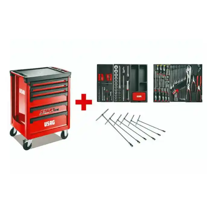 Flitsaanbieding Carrello portautensili Usag 516 ST6PA con assortimento autoriparazione 142 pz