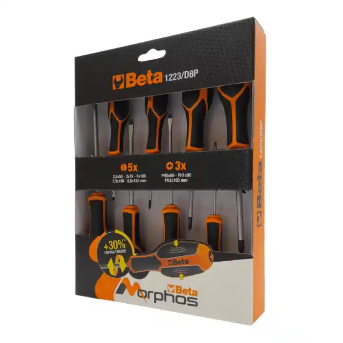 Assortimento 8 cacciaviti taglio e croce Beta Morphos 1223 DP8 Laatste Kans