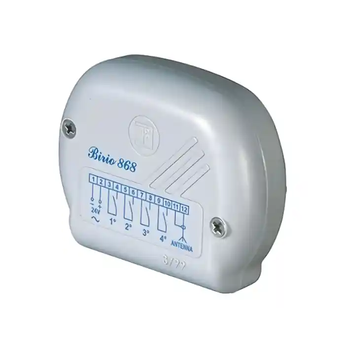 Voordeelprijs Radio ricevente da esterno BIRIO 868 /1R FADINI 8610L r r r Rolling code r 264 combinazioni crittografiche garanzia di sicurezza assoluta e non clonabilità nel tempo. Radio ricevente in versione ad innesto oppure da esterno, fino a 4 canali. r Memoria estraibile senza perdita dei codici, fino ad un massimo di 1.800 utenti. r Portata di oltre 120 m (spazio libero). r Possibilità di gestione e personalizzazione degli accessi. r Strumento BIRIO LC (versione padre e figlio) per la duplicazione, sostituzione e cancellazione dei codici e per l‘inserimento di codici segreti (chiavi) sulla memoria della radio ricevente e sui telecomandi. r r r
Caratteristiche r r r Versione da esterno r N. canali 1 + 3 (optional) r Frequenza di lavoro 868,35 MHz r Portata (*) 120 m r Alimentazione 24 Vac (±10%), 12 Vdc (+20% -5%) r Assorbimento medio 14 /28 mA r Decodifica digitale r N° canali 1 - 4 r Temperatura di funz. - 10 °C +55 °C r Grado di protezione contenitore da esterno IP 53 r Memoria 1.800 utenti r r
", "sku" "09631151", "brand" { "@type" "Thing", "name" "FADINI " }, "offers" { "@type" "Offer", "priceCurrency" "EUR", "price" "68.98", "itemCondition" "http //schema.org/NewCondition", "availability" "http //schema.org/InStock", "url" "https //www.toolshopitalia.it/shop/cancelli-automatici/radio-ricevente-da-esterno-birio-868-1r-fadini-8610l", "seller" { "@type" "Organization", "name" "ToolShop Italia - Ferramenta Online" } }
}