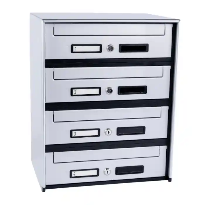 Casellario postale 4 cassette (SC5) a ritiro anteriore argento SILMEC 4B1-501.72 Speciale Aanbieding