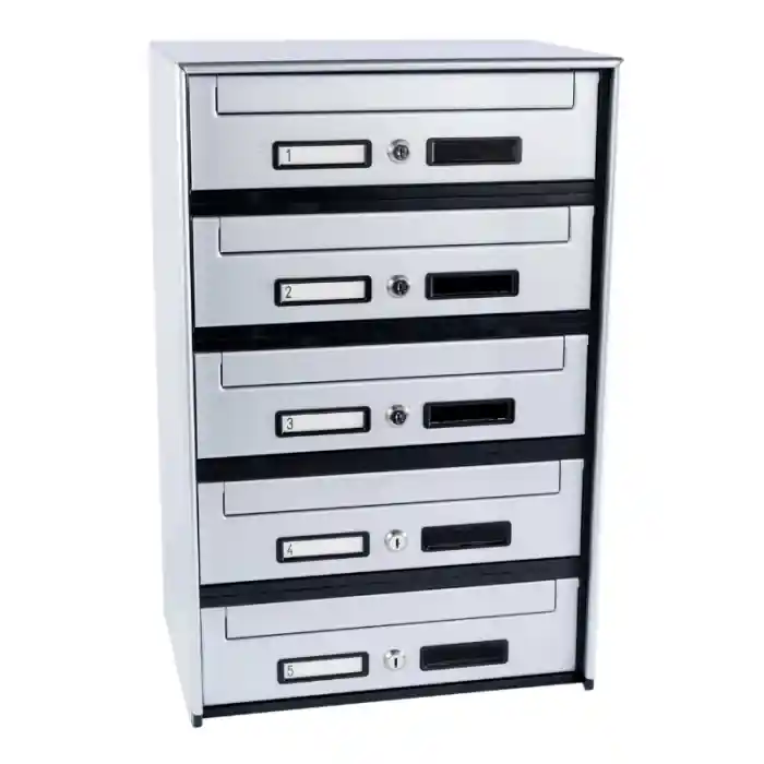 Casellario postale 5 cassette (SC5) a ritiro anteriore argento SILMEC 5B1-501.72 Finale Uitverkoop