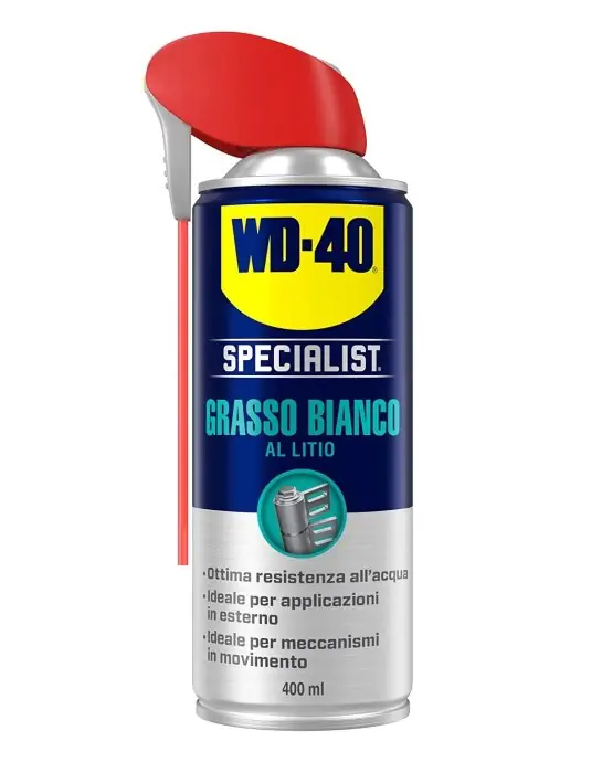 WD-40 grasso spray bianco al litio 400ml r r r Il Grasso Bianco al Litio WD-40 Specialist® con la sua formula spessa permette una lubrificazione a lunga durata. r Non cola e resta aderente al supporto. r Riduce il coefficiente di frizione e facilita il funzionamento delle parti metalliche in movimento. r Utilizzabile su meccanismi che supportano grossi carichi, all’interno come all’esterno. r il Grasso Bianco al Litio WD-40 Specialist® resiste a temperature che vanno da -18°C a +145°C e la sua formula è certificata H2 dalla NSF. r r r r r
RACCOMANDATO PER r r r Punti cardine dei motori, cuscinetti, argani, saliscendi, pistoni, convogliatori, guide di porte e sedili, cavi scivoli, pompe, meccanismi di freno, pignoni, cardini cerniere... r r r r r
INFORMAZIONI FISICO-CHIMICHE r r r Colore Bianco denso r Temperatura di utilizzo da -18°C a +145°C r Densità relativa (liquido) 0.84 - 0.86 r Idrosolubilità Non miscelabile r Compatibilità Tutti i metalli r Formato 400ml r r
", "sku" "09662193", "brand" { "@type" "Thing", "name" "WD-40" }, "aggregateRating" { "@type" "AggregateRating", "ratingValue" "5.00", "reviewCount" "3" }, "offers" { "@type" "Offer", "priceCurrency" "EUR", "price" "12.35", "itemCondition" "http //schema.org/NewCondition", "availability" "http //schema.org/InStock", "url" "https //www.toolshopitalia.it/shop/lubrificanti-e-detergenti/wd40-grasso-spray-bianco-al-litio-400ml", "seller" { "@type" "Organization", "name" "ToolShop Italia - Ferramenta Online" } }
} Hete Deal