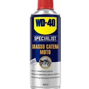 Must-Have Grasso spray catena moto WD-40 Specialist 400 ml r r r Questo prodotto fornisce una lubrificazione e lunga durata per la vostra catena ed è compatibile con anelli O,X,Z. r Grazie alla sua eccezionale protezione contro la corrosione e all’aggiunta di PTFE, è particolarmente adatto per condizioni umide e possiede delle proprietà anti-schizzo. r Un utilizzo regolare vi permetterà di ottimizzare la performance e la durata della vostra catena. r r r
Vantaggi del Prodotto r r r Eccezionali proprietà anti-schizzo r Protegge ed è un ottimo anticorrosivo r Garantisce la performance delle catene r Asciuga rapidamente r r r
Raccomandato Per r r r Catene r Trasmissioni r Anelli O,X,e Z r r
", "sku" "09704411", "brand" { "@type" "Thing", "name" "WD-40" }, "aggregateRating" { "@type" "AggregateRating", "ratingValue" "5.00", "reviewCount" "3" }, "offers" { "@type" "Offer", "priceCurrency" "EUR", "price" "13.30", "itemCondition" "http //schema.org/NewCondition", "availability" "http //schema.org/InStock", "url" "https //www.toolshopitalia.it/shop/lubrificanti-e-detergenti/grasso-spray-catena-moto-wd-40-specialist-400-ml", "seller" { "@type" "Organization", "name" "ToolShop Italia - Ferramenta Online" } }
}