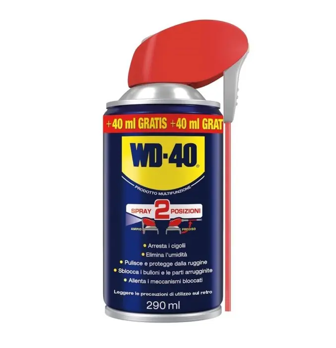 Exclusieve Aanbieding Lubrificante universale multiuso spray WD-40 formato 290ml - (250ml+40ml Gratis) r r
Caratteristiche r r r WD-40 con i suoi "2.000 utilizzi" è il lubrificante multifunzione indispensabile nel settore automobilistico, nell’industria meccanica, nell’agricoltura, nell’edilizia e perfino nella nautica. r WD-40 grazie alla sua formula esclusiva è capace di raggiungere tutte le superfici metalliche facendo penetrare i suoi elementi attivi attraverso la ruggine e la corrosione, anche in presenza di umidità, formando una barriera protettiva resistente all’umidità. r WD-40 non è conduttore di elettricità e non contiene silicone. r sblocca i bulloni r protegge dalla ruggine r arresta i cigolii r allenta i meccanismi bloccati r r
", "sku" "09713345", "brand" { "@type" "Thing", "name" "WD-40" }, "offers" { "@type" "Offer", "priceCurrency" "EUR", "price" "6.55", "itemCondition" "http //schema.org/NewCondition", "availability" "http //schema.org/InStock", "url" "https //www.toolshopitalia.it/shop/lubrificanti-e-detergenti/wd40-lubrificante-multiuso-spray-ml250-40ml-gratis", "seller" { "@type" "Organization", "name" "ToolShop Italia - Ferramenta Online" } }
}