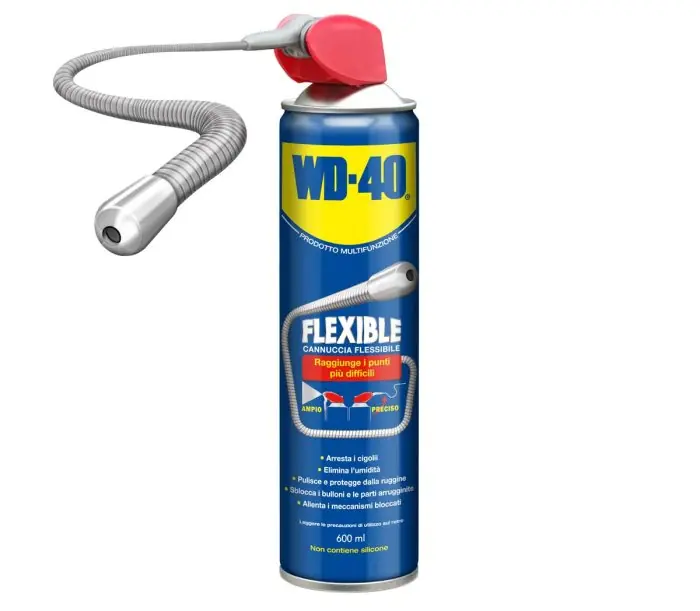 WD40 FLEXIBLE lubrificante sbloccante universale spray ml600 con cannuccia flessibile r r r con cannuccia flessibile per raggiungere i punti più difficili r r r
Vantaggi del Prodotto r r r Elimina l’umidità dai cortocircuiti e previene la ruggine r Penetra rapidamente per capillarità nelle minime porosità del metallo, attraversando così ruggine e strato corrosivo. r Lubrifica i meccanismi in modo pulito senza attirare polvere e sporcizia. Rimuove macchie di catrame, grasso e colla. r Protegge le superfici di metallo non porose da ruggine e corrosione. r Facile da usare r r r
Raccomandato Per r r r Attrezzature da giardinaggio r Terminali di batteria r Candele r Telai per biciclette r Serrature e cerniere r Circuiti di accensione r Motori r Cerchi in lega r Marmitte r r
", "sku" "09719354", "brand" { "@type" "Thing", "name" "WD-40" }, "aggregateRating" { "@type" "AggregateRating", "ratingValue" "5.00", "reviewCount" "1" }, "offers" { "@type" "Offer", "priceCurrency" "EUR", "price" "15.70", "itemCondition" "http //schema.org/NewCondition", "availability" "http //schema.org/InStock", "url" "https //www.toolshopitalia.it/shop/lubrificanti-e-detergenti/wd40-flexible-sbloccante-universale-spray-ml600", "seller" { "@type" "Organization", "name" "ToolShop Italia - Ferramenta Online" } }
} Bestseller