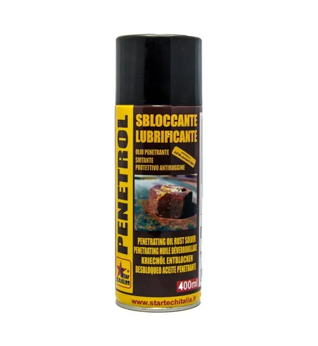Olio penetrante sbloccante svitante contro la ruggine spray PENETROL 400ml r r r Olio penetrante sbloccante per impieghi industriali artigianali di natura petrolifera. r Per la sua bassa tensione superficiale, penetra in profondità dissolvendo la ruggine, morchie resinose, residui di vernice, sbloccando con estrema rapidità, bulloni, dadi grippati, meccanismi bloccati da sporco ruggine ossidazione. r Particolarmente aggressivo nei confronti dell’ossido di ferro (ruggine)lascia sui pezzi trattati un sottile film lubrificante antiruggine che garantisce a bulloneria, tiranti viteria industriale in genere. r Una efficace protezione antiruggine. Il prodotto non da origine a macchie o striature, su ogni tipo di metallo, siano essi leghe di Alluminio, metalli gialli, ottone, bronzo, etc. tuttavia su materiali sintetici, plastiche trasparenti, superfici verniciate o con adesivi e sempre consigliabile effettuare una piccola prova preliminare di compatibilità prima dell’uso. r Non contiene sostanze classificate tossico /nocive r La confezione spray e dotata di valvola “All position” che ne consente l’uso anche in posizione capovolta r La confezione spray non contiene propellenti cfc /hcfc regolati dal dl.549 /92 r r
", "sku" "09667235", "brand" { "@type" "Thing", "name" "STARTECH" }, "offers" { "@type" "Offer", "priceCurrency" "EUR", "price" "3.55", "itemCondition" "http //schema.org/NewCondition", "availability" "http //schema.org/InStock", "url" "https //www.toolshopitalia.it/shop/lubrificanti-e-detergenti/olio-penetrante-sbloccante-svitante-spray-penetrol-400ml", "seller" { "@type" "Organization", "name" "ToolShop Italia - Ferramenta Online" } }
} Koopje
