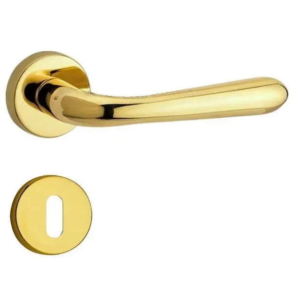Coppia Maniglie Reguitti BETTY F83 con rosetta e bocchetta tonda foro patent - - ottone lucido Snelle Levering
