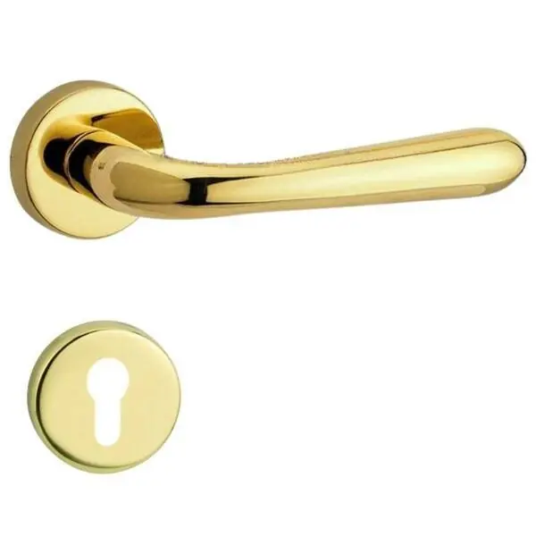 Merkproduct Coppia Maniglie Reguitti BETTY F83 con rosetta e bocchetta tonda foro Yale - - ottone lucido
