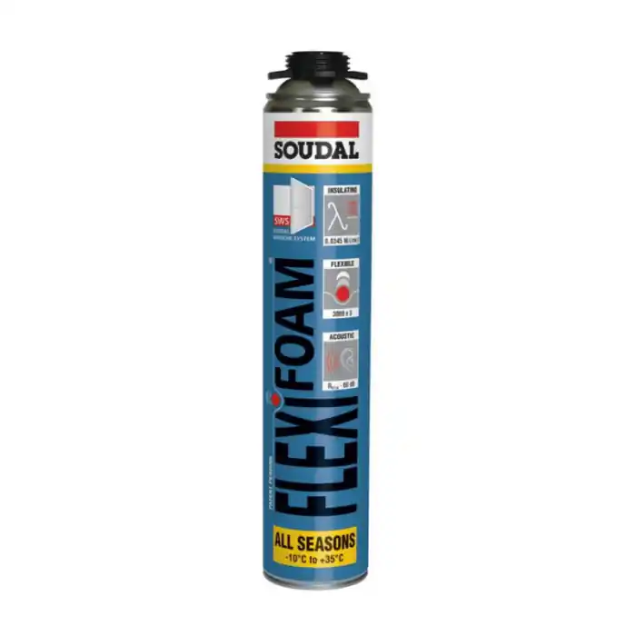 Nu Kopen Schiuma poliuretanica Soudal Flexifoam Gun 750 ml r r r Flexifoam gun è una schiuma poliuretanica monocomponenente, autoespandente, pronta per l’uso. r È dotata di un adattatore in plastica per l’uso con pistola per schiuma. r Esente da CFC, con propellenti completamente innocui per l’ozono. r Il prodotto ha un’espansione controllata dopo l’applicazione (meno del 50%) ed ha un’elevata resa. r r r
CARATTERISTICHE r r r Molto flessibile r Più del 45% di elasticità r Isolamento acustico 60 dB(EN ISO 717-1) r Isolamento termico (DIN 52612) r Mantiene le proprietà isolanti nel tempo r Eccellente stabilità (ritiro e postespansione esente) r Eccellente adesione su molte superfici (eccetto Teflon, PE e PP) r Ottima capacità di riempimento r Buona struttura cellulare r Applicazione precisa dovuta al sistema a pistola r Applicazione anche a basse temperature (fino a – 10°C) r Espansione controllata r All season, estate inverno r Colore azzurro r r r
APPLICAZIONI r r r Creazione di schermate termo acustiche r Sigillatura di porte e finestre r Riempimento di cavità in genere r Sigillatura di tutte le aperture in costruzioni di tetti r Sigillatura di materiali di isolamento e costruzioni di tetti r Applicazione di pannelli di isolamento termo acustico r Miglioramento dell’isolamento termico in sistemi refrigeranti r Buona applicabilità in giunti di espansione r r
", "sku" "09732384", "brand" { "@type" "Thing", "name" "SOUDAL" }, "aggregateRating" { "@type" "AggregateRating", "ratingValue" "5.00", "reviewCount" "1" }, "offers" { "@type" "Offer", "priceCurrency" "EUR", "price" "9.85", "itemCondition" "http //schema.org/NewCondition", "availability" "http //schema.org/InStock", "url" "https //www.toolshopitalia.it/shop/siliconi-sigillanti-e-isolanti/schiuma-poliuretanica-soudal-flexifoam-gun-750-ml", "seller" { "@type" "Organization", "name" "ToolShop Italia - Ferramenta Online" } }
}
