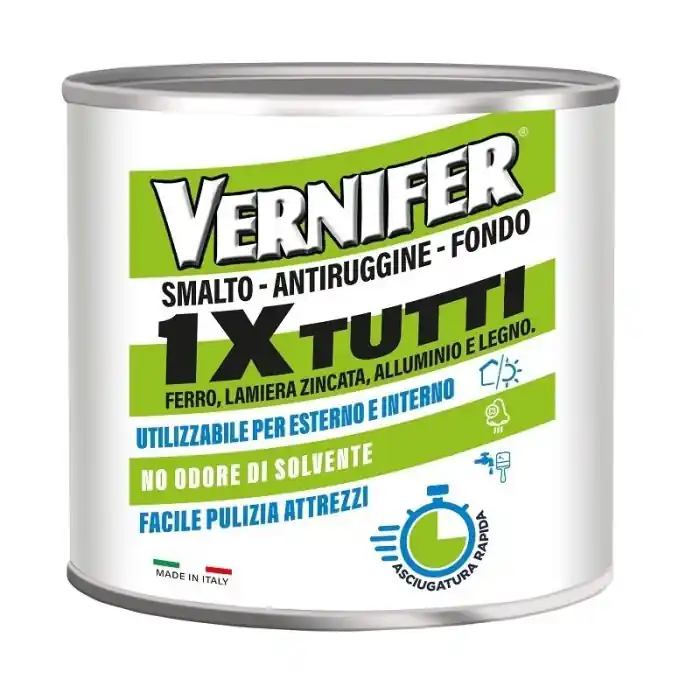 Must-Have Vernifer 1XTUTTI vernice smalto acrilico brillante base all‘acqua 500ml r r
Vernifer 1XTUTTI è uno smalto acrilico pronto all‘uso, ideale per la protezione e la finitura di molteplici superfici. r r
Protegge e decora con una sola pennellata, senza dover utilizzare altri prodotti (come ad es. fondi specifici o antiruggine) facendoti risparmiare tempo e semplificando l‘operazione di pittura. r r
Vernifer 1XTUTTI è unico e raggruppa in sé molteplici funzioni r r r smalto di finitura lucido e opaco per tutte le superfici; r antiruggine per proteggere le superfici metalliche; r fondo e finitura per superfici legnose. r r r
Grazie alla sua formula è senza odore e si può utilizzare sia all‘esterno che in ambienti chiusi in tutta sicurezza, l‘applicazione diretta sul supporto, senza la necessità di applicare un fondo, consente un notevole risparmio di tempo. r
", "sku" "09782709", "brand" { "@type" "Thing", "name" "AREXONS" }, "offers" { "@type" "Offer", "priceCurrency" "EUR", "price" "14.30", "itemCondition" "http //schema.org/NewCondition", "availability" "http //schema.org/InStock", "url" "https //www.toolshopitalia.it/shop/vernifer-vernice-smalto-acrilico-brillante-base-all-acqua-500ml-nero", "seller" { "@type" "Organization", "name" "ToolShop Italia - Ferramenta Online" } }
}